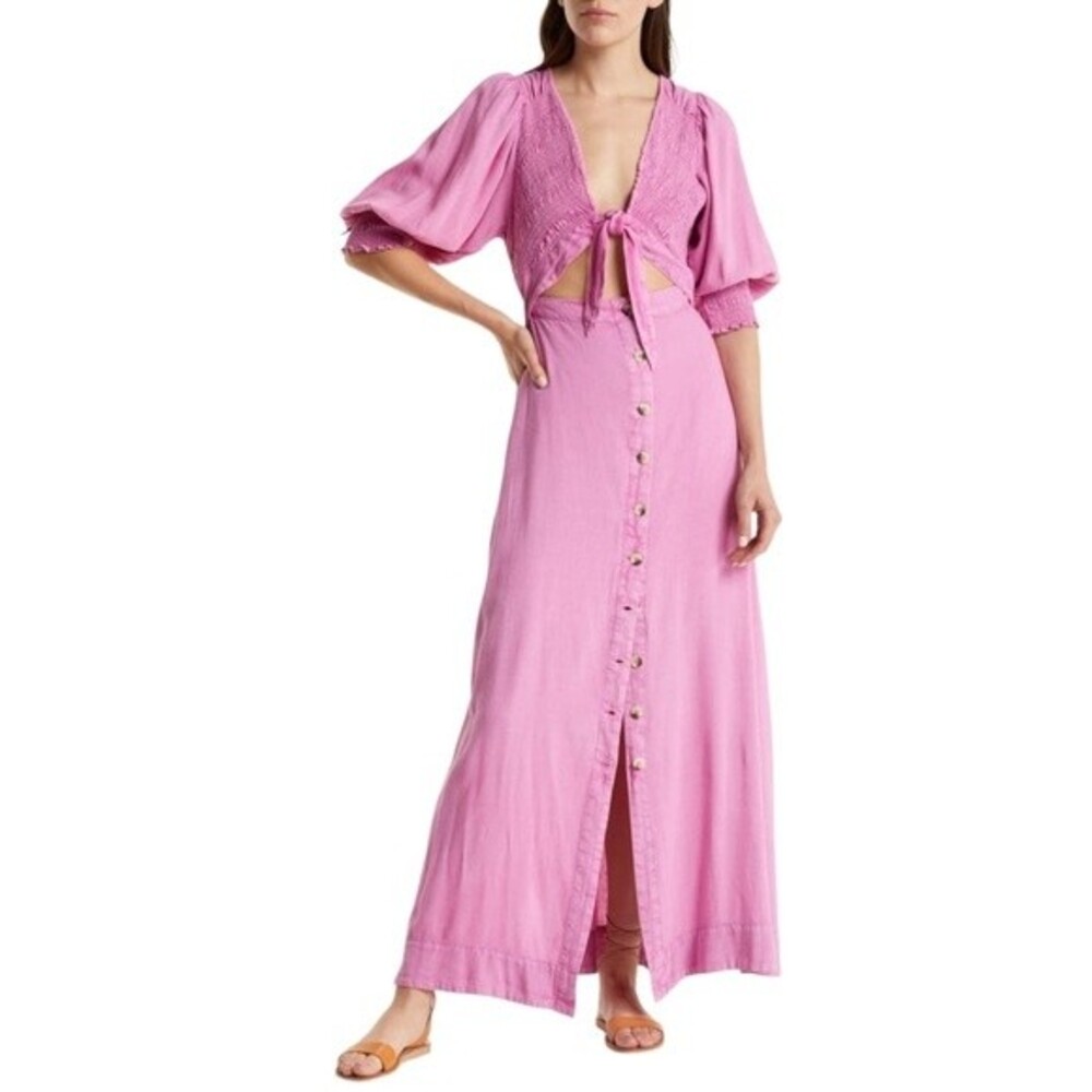 NWT Free People String of Hearts Cutout Maxi Dress Pink Crocus Size Medium NEW